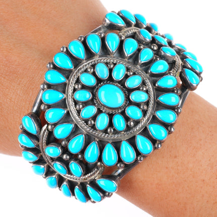 6.75" Darrin Livingston Navajo sterling silver turquoise cluster cuff bracelet