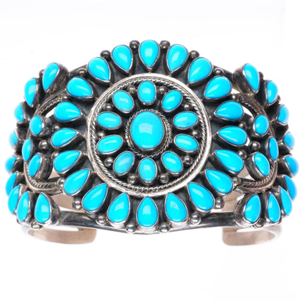 6.75" Darrin Livingston Navajo sterling silver turquoise cluster cuff bracelet