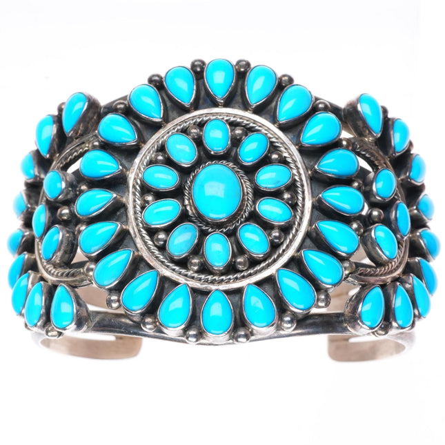 6.75" Darrin Livingston Navajo sterling silver turquoise cluster cuff bracelet