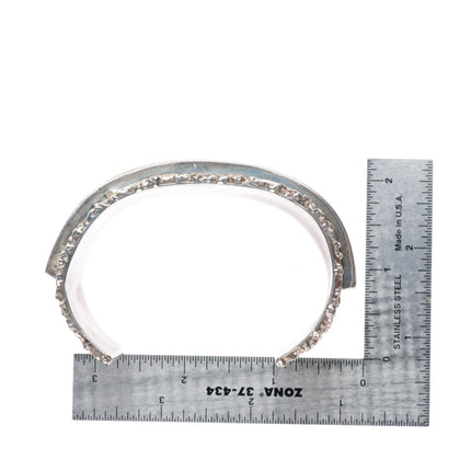 7.5" vintage Esalio Zuni heavy stone/shell inlaid sterling silver cuff bracelet