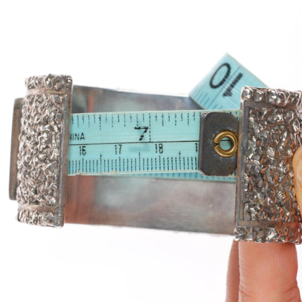7.5" vintage Esalio Zuni heavy stone/shell inlaid sterling silver cuff bracelet