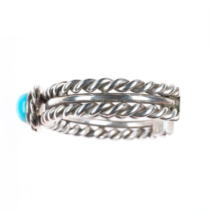 6.4" Vintage Native American sterling silver woven wire cuff bracelet turquoise