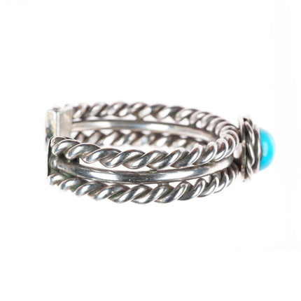 6.4" Vintage Native American sterling silver woven wire cuff bracelet turquoise