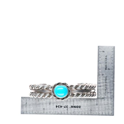 6.4" Vintage Native American sterling silver woven wire cuff bracelet turquoise