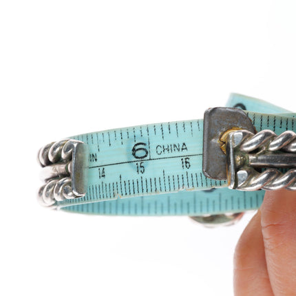6.4" Vintage Native American sterling silver woven wire cuff bracelet turquoise