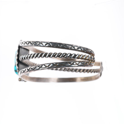 6" vintage Navajo sterling silver stamped shank turquoise cuff bracelet