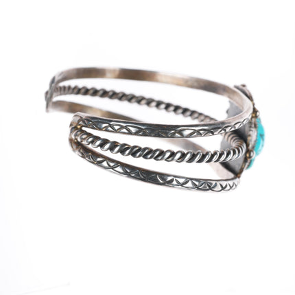 6" vintage Navajo sterling silver stamped shank turquoise cuff bracelet