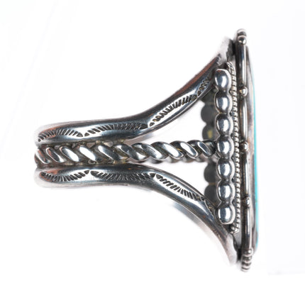 6.25" Vintage Navajo sterling silver stamped sides cuff bracelet with turquoise