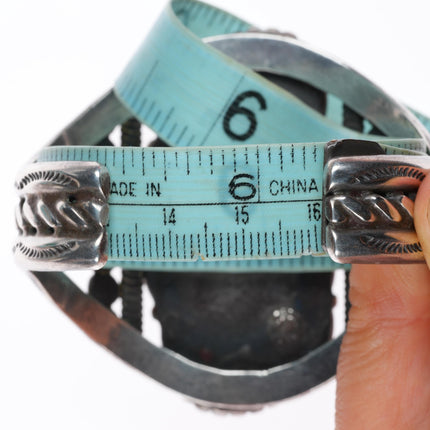 6.25" Vintage Navajo sterling silver stamped sides cuff bracelet with turquoise