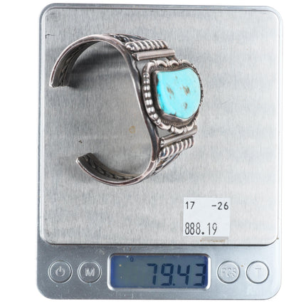 6.25" Vintage Navajo sterling silver stamped sides cuff bracelet with turquoise