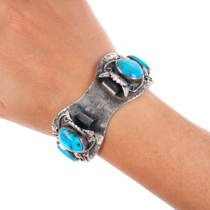 6.5" vintage Navajo sterling silver turquoise watch cuff bracelet