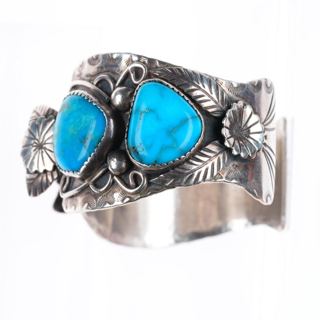 6.5" vintage Navajo sterling silver turquoise watch cuff bracelet