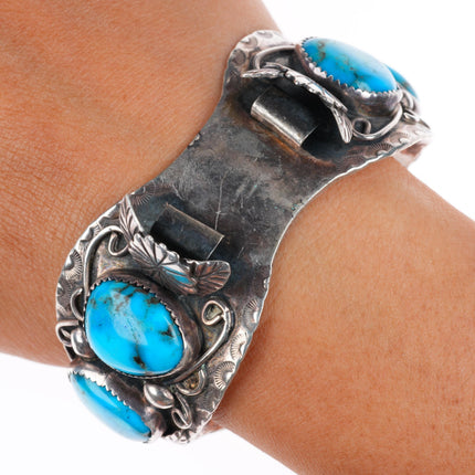 6.5" vintage Navajo sterling silver turquoise watch cuff bracelet