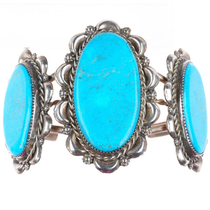 7" Nelson Lee Navajo sterling silver repousse large turquoise cuff bracelet