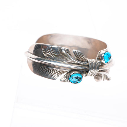 6.6" Robert Vandover Navajo sterling silver and turquoise feather cuff bracelet