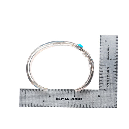 6.6" Robert Vandover Navajo sterling silver and turquoise feather cuff bracelet