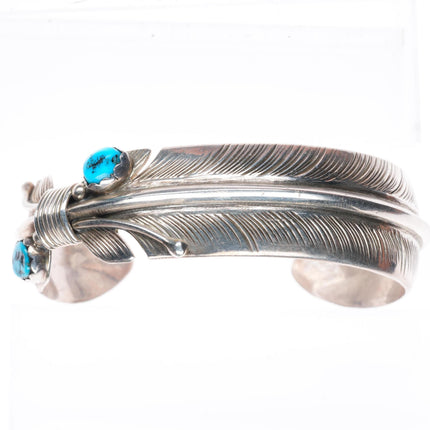6.6" Robert Vandover Navajo sterling silver and turquoise feather cuff bracelet