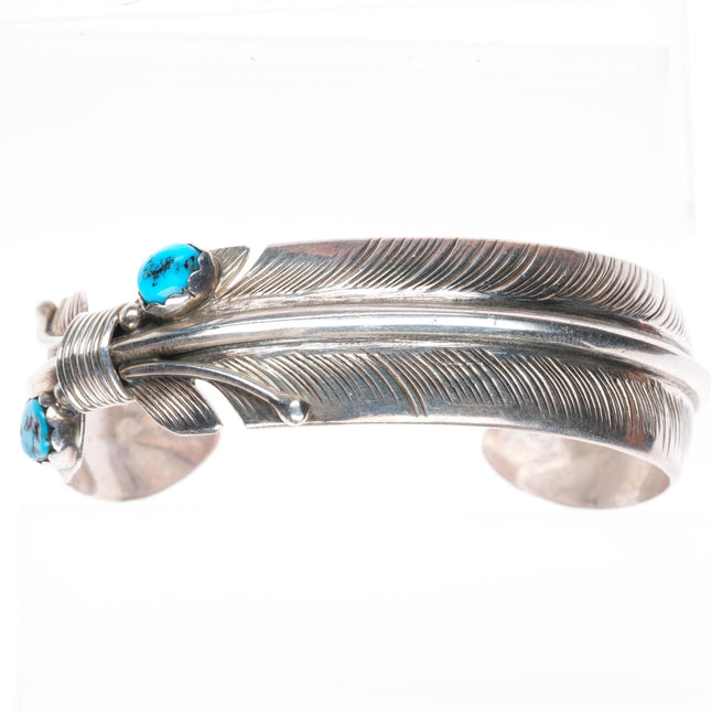 6.6" Robert Vandover Navajo sterling silver and turquoise feather cuff bracelet
