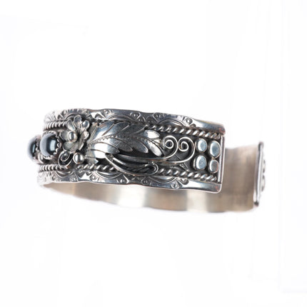 6.6" vintage Frank Sandoval Navajo sterling silver Hematite row cuff bracelet