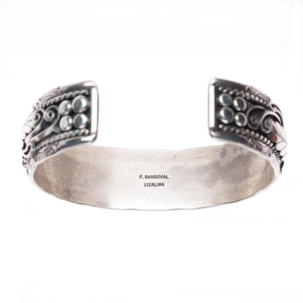 6.6" vintage Frank Sandoval Navajo sterling silver Hematite row cuff bracelet