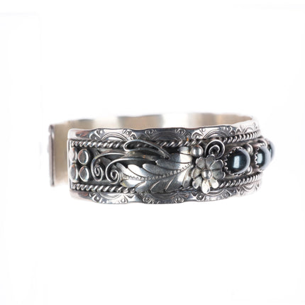 6.6" vintage Frank Sandoval Navajo sterling silver Hematite row cuff bracelet