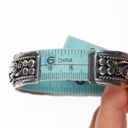 6.6" vintage Frank Sandoval Navajo sterling silver Hematite row cuff bracelet