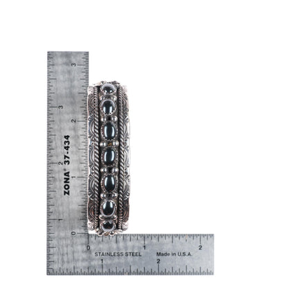 6.6" vintage Frank Sandoval Navajo sterling silver Hematite row cuff bracelet
