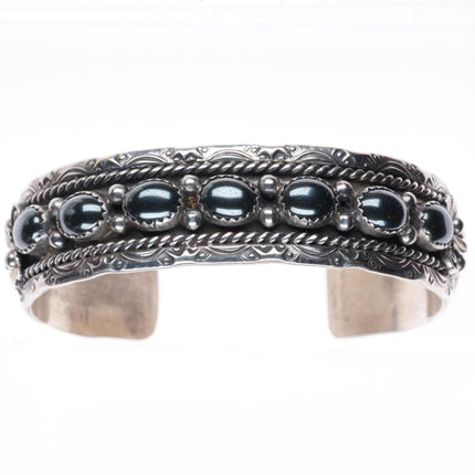 6.6" vintage Frank Sandoval Navajo sterling silver Hematite row cuff bracelet