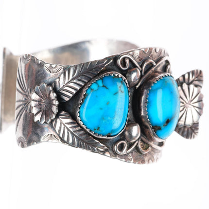 6.5" vintage Navajo sterling silver turquoise watch cuff bracelet