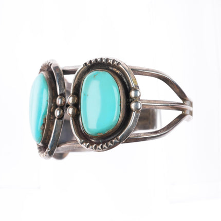 6.25" vintage Navajo sterling silver 3 stone turquoise sturdy cuff bracelet
