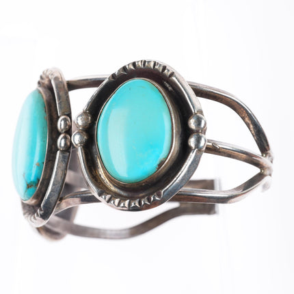 6.25" vintage Navajo sterling silver 3 stone turquoise sturdy cuff bracelet
