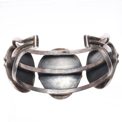6.25" vintage Navajo sterling silver 3 stone turquoise sturdy cuff bracelet