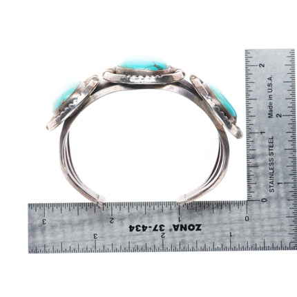 6.25" vintage Navajo sterling silver 3 stone turquoise sturdy cuff bracelet