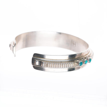 6.1" vintage Navajo sterling silver snake eye turquoise chiseled cuff bracelet