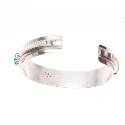 6.1" vintage Navajo sterling silver snake eye turquoise chiseled cuff bracelet