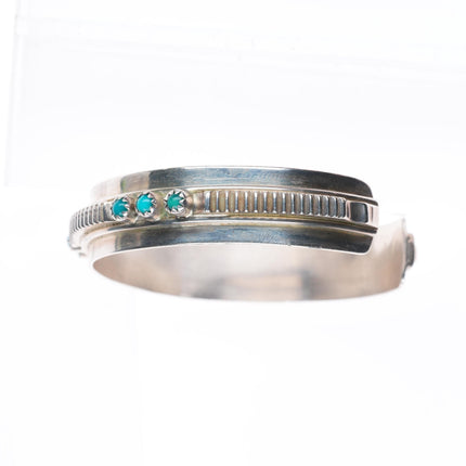 6.1" vintage Navajo sterling silver snake eye turquoise chiseled cuff bracelet