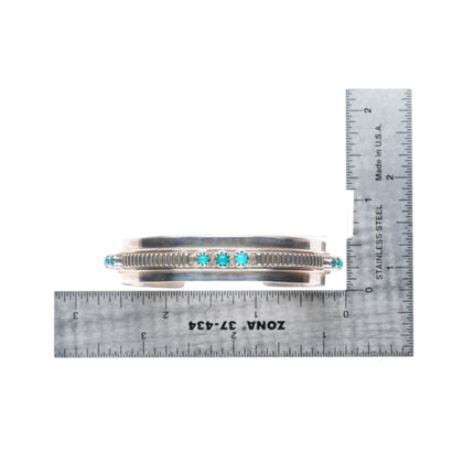 6.1" vintage Navajo sterling silver snake eye turquoise chiseled cuff bracelet