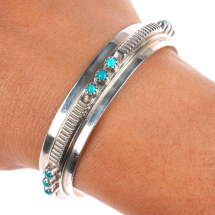 6.1" vintage Navajo sterling silver snake eye turquoise chiseled cuff bracelet