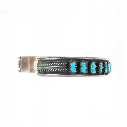 6.7" Vintage Zuni sterling silver carved turquoise stacker cuff bracelet