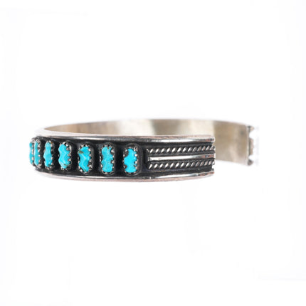 6.7" Vintage Zuni sterling silver carved turquoise stacker cuff bracelet