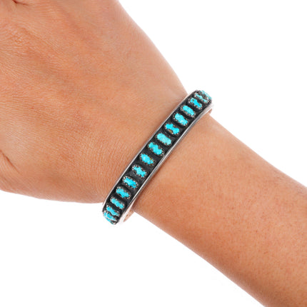 6.7" Vintage Zuni sterling silver carved turquoise stacker cuff bracelet