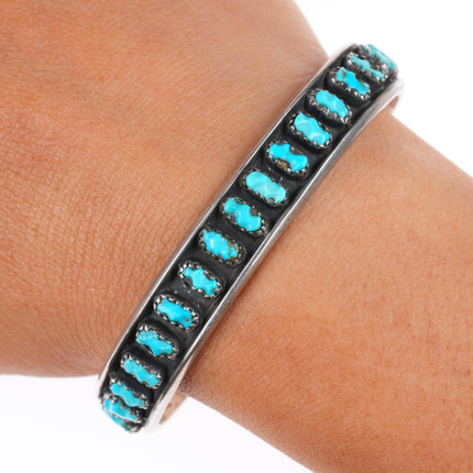 6.7" Vintage Zuni sterling silver carved turquoise stacker cuff bracelet