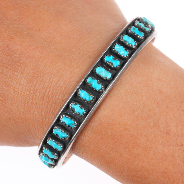 6.7" Vintage Zuni sterling silver carved turquoise stacker cuff bracelet