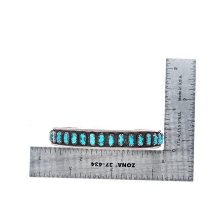 6.7" Vintage Zuni sterling silver carved turquoise stacker cuff bracelet