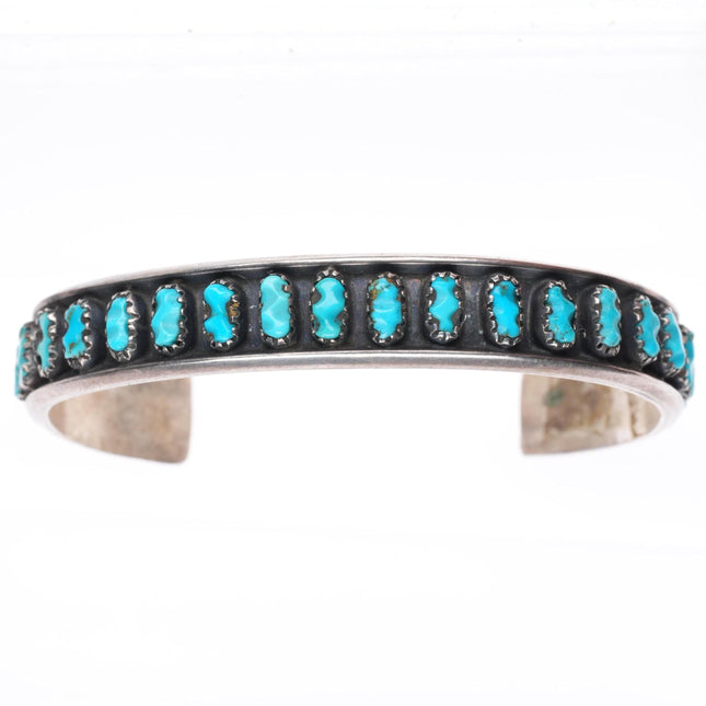 6.7" Vintage Zuni sterling silver carved turquoise stacker cuff bracelet
