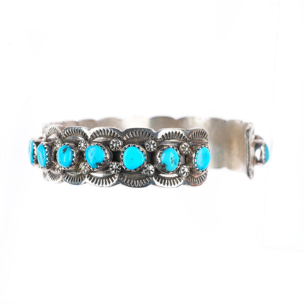 6.6" Harrison & Betty Begaye Navajo sterling silver turquoise row cuff bracelet