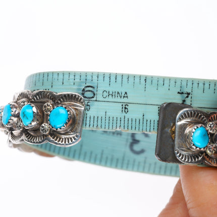 6.6" Harrison & Betty Begaye Navajo sterling silver turquoise row cuff bracelet
