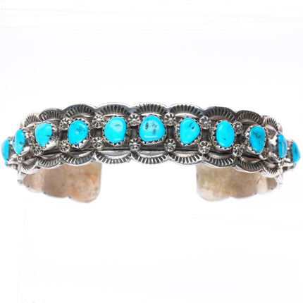 6.6" Harrison & Betty Begaye Navajo sterling silver turquoise row cuff bracelet