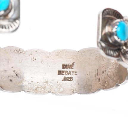 6.6" Harrison & Betty Begaye Navajo sterling silver turquoise row cuff bracelet