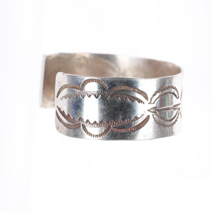 6.25" c1940's Navajo deep stamped sterling silver wide band cuff bracelet